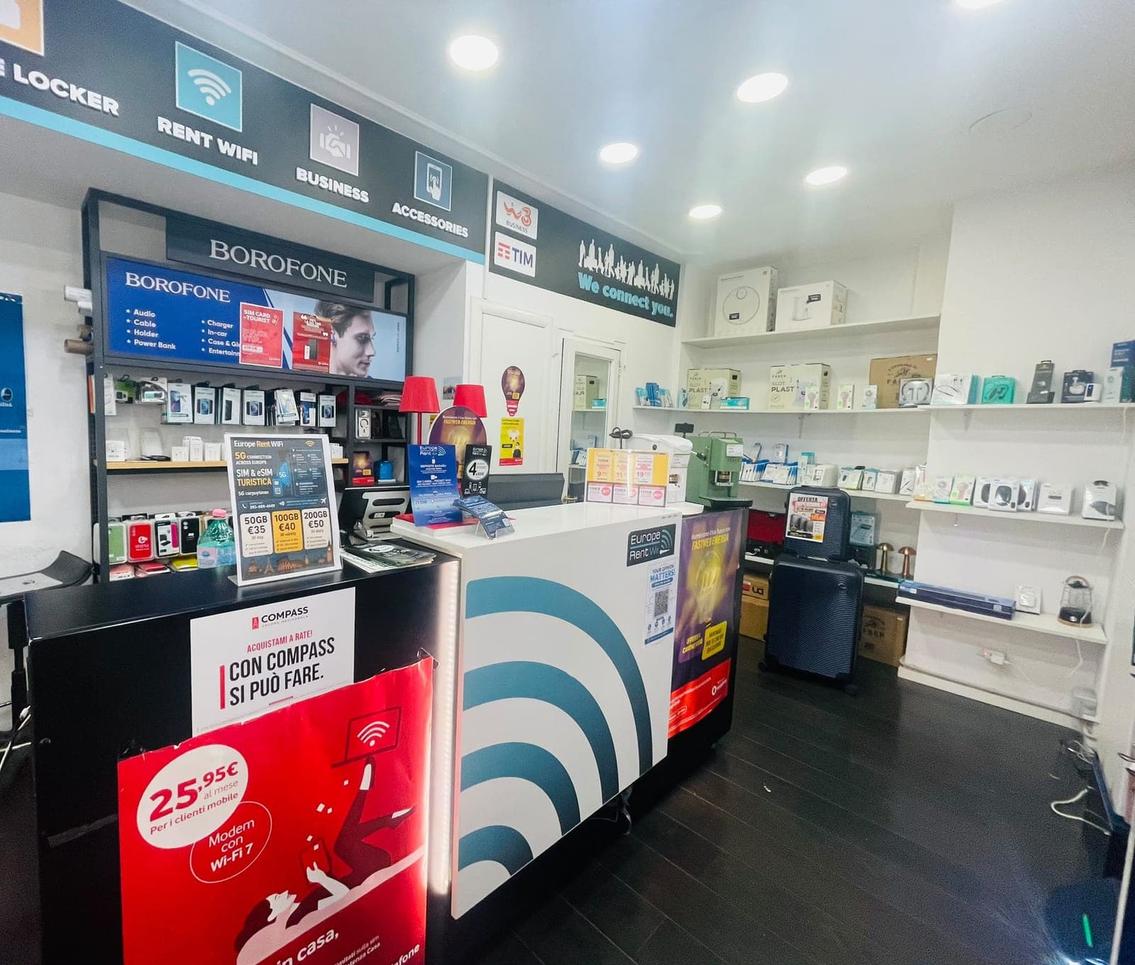 The counter inside the Europe Rent WiFi shop in Capri